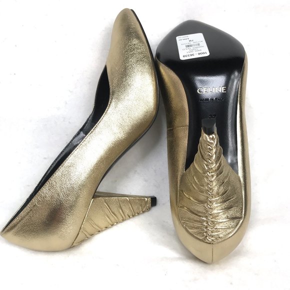 NEW AUC Celine gold vamp triangle rushed heels - Picture 3 of 11